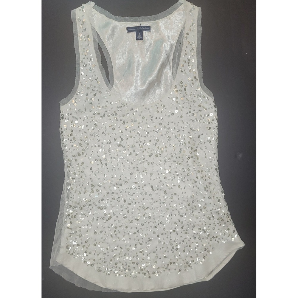 American Eagle Outfitters White Sequin Tank Top Sleeveless y2k Casual vintage 0